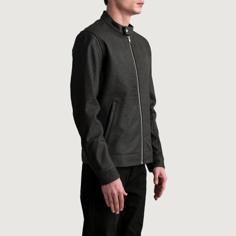 Mens Zen Tumbled Brown Leather Biker Jacket Side Pose-3-1724074959523